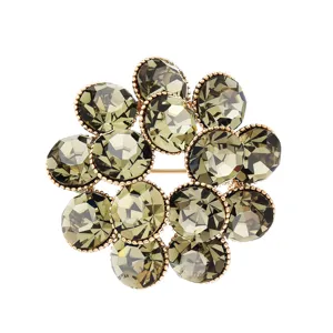 Élégante broche fleur en cristal pour femmes, grand bijou strass doré accessoire de mode
