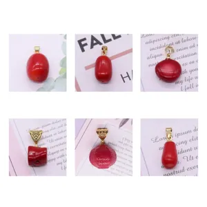 Red coral pendant detail showing irregular loose bead shapes and gold-tone bail for DIY crafts.