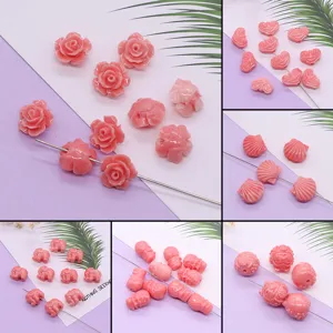 Roze Geciseleerd Hars Losse Kralen Synthetische Koraal Roos Bloem Olifant Vormen Recht Gat Tussenkralen Voor Knutselen DIY Sieraden Maken Accessoires