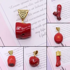 Synthetic Coral Irregular Pendant Charms Resin Tree Trunk Pendants For DIY Jewelry Making Accessories Red Coral Look Charms With Alloy Bail For Necklace Bracelet Crafting