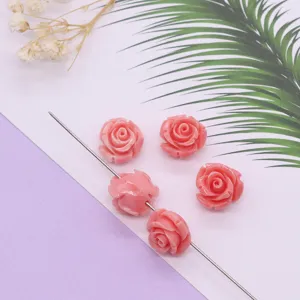 Roze hars roos bloem losse kraal met recht gat voor DIY sieraden accessoires maken