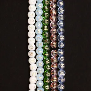 Glass Letter Flat Beads DIY Jewelry Making Accessories Gold Printed Round Alphabet Bead Spacer Beads For Crafts