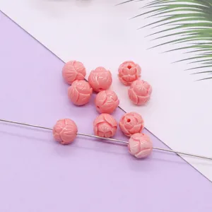 Roze hars gesneden rozenbloem losse kralen recht gat DIY sieraden maken accessoires onderdelen