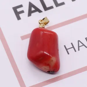 Synthetic red coral irregular pendant loose bead DIY jewelry making accessory for necklace.