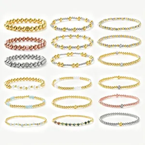 Collection de bracelets minimalistes en perles de cuivre doré avec pierres naturelles mixtes