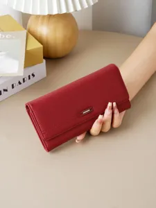 Women Long Wallet Large Capacity Simple Fashion PU Leather Litchi Grain Clutch Bag Multiple Card Slots Buckle Handbag Purse