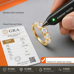 Bague élégante en moissanite en forme de cœur, base en argent S925 et certificat GRA