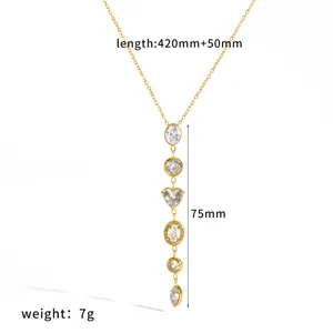 Luxury stainless steel 18k gold plated Y-shaped tassel diamond necklace sweater chain