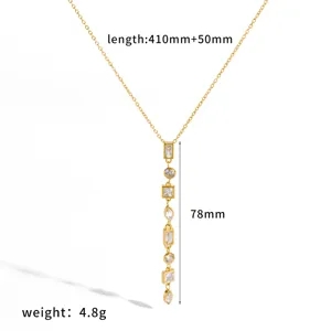 Detailed view of the elegant Y-shaped tassel diamond necklace, highlighting chain length and pendant drop.