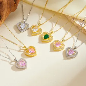 Exquisite heart-shaped zircon pendant necklace, elegant gold and silver color, stylish jewelry gift.
