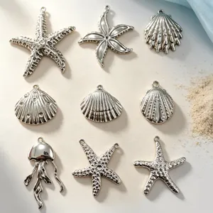 Edelstahl Ozean Serie Charms Seestern Qualle Muschel Anhänger Für DIY Schmuckherstellung Halskette Armband Damen Zubehör Silber Charms