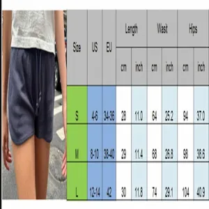 Detaillierte Größentabelle für lässige Damen-Shorts mit hoher Taille in S-L