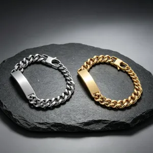 Heren ID Armband Roestvrij Staal Cubaanse Schakelketting Gebogen Plaat Geborsteld Minimalistische Punk Stijl Sieraden Accessoire