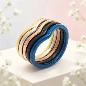 Minimalistische Hartvorm Titanium Stalen Ring Voor Vrouwen Fijne Band Gepolijst Stapelbare Effen Vingerring Geometrische Mode Sieraden Accessoire
