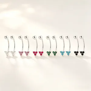 Orecchini piercing trifoglio in argento S925 con cristalli colorati per stile chic.