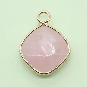 Diamond shape pink gemstone pendant charm for DIY handmade necklaces jewelry making accessories.