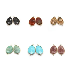 Natürliche Stein facettierte ovale Anhänger Verbinder mit doppelten Schlaufen für DIY Schmuck.