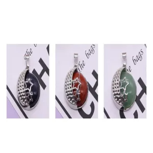 Detailed view of natural stone crystal moon star pendant jewelry DIY accessories set.