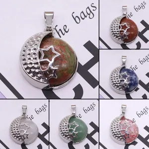 European Style Natural Stone Star and Moon Pendant Alloy Electroplated Hollow Fashion DIY Jewelry Accessory