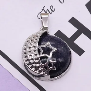 Blue Sandstone Star Moon Pendant Silver Plated Crystal Jewelry DIY Accessory Gift