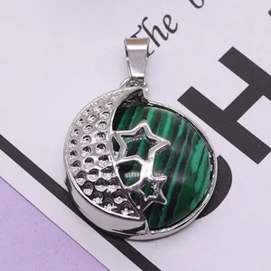 Natural stone crystal pendant retro moon star design fashion jewelry accessory for women