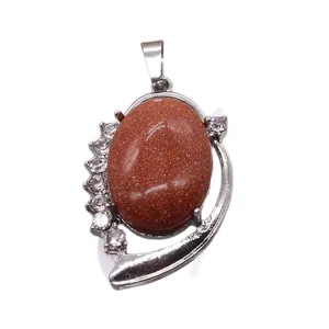 Ovale Sandstein Strass Legierung Anhänger Silber beschichtet DIY Halskette Schmuck Zubehör