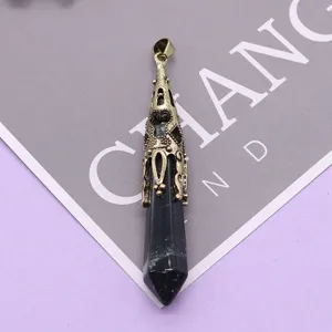 Vintage natural stone hexagonal crystal pendulum pendant DIY necklace jewelry accessory