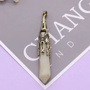 Vintage natural stone hexagonal pillar crystal pendant necklace DIY jewelry accessory main view