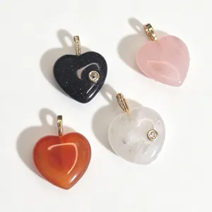 Natural stone heart-shaped pendant with sparkly zirconia bail, perfect for DIY jewelry making.