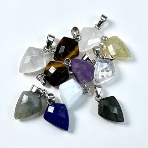 Natural stone faceted triangle arrow pendants, crystal raw stone DIY jewelry accessories set.