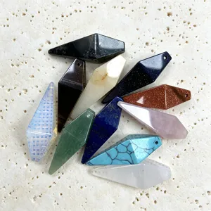 Natural stone 3D diamond shape pendant DIY jewelry making crystal pendulum charms set