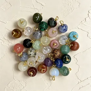 Naturstein Apfel Anhänger Kristall Achat Charms mit Goldöse für DIY Schmuck Zubehör Basteln.
