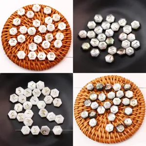 Cuentas de Letras Hexagonales de Concha Natural Cuentas Sueltas Negras y Blancas Gota de Aceite Accesorios de Joyería DIY