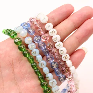 Colorful letter beads bracelets handmade DIY jewelry accessories with shiny gold letters