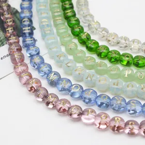 Colorful glass letter beads gold foil alphabet loose beads DIY jewelry making supplies