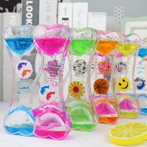 Colorful liquid motion bubbler toy heart shape sensory hourglass timer office desk decor item