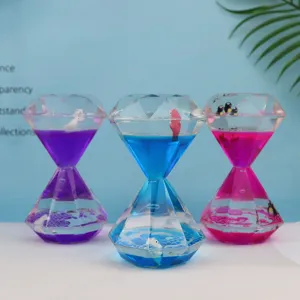 Ornement de Bureau Sablier Huile Liquide Diamant Créatif Acrylique Transparent Cadeau Minuteur Anti-Stress pour Bureau Maison