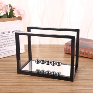Newton cradle balance balls toy with mirror base desktop office ornament detail view