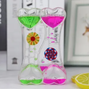 Creative double heart liquid motion bubbler timer toy desktop stress relief ornament decor.