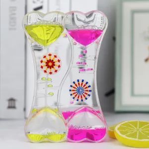 Double heart liquid motion bubbler sensory toy oil hourglass desk decor timer gift