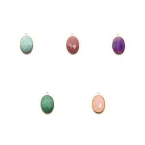 Natural stone oval faceted agate pendant gold plated DIY jewelry accessories for making