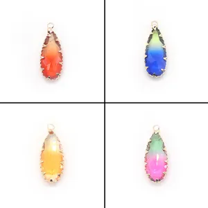 Verlauf Kristall Glas Wassertropfen Anhänger Kupfer Galvanisiert DIY Schmuckherstellung Kette Zubehör Damen Geschenk