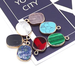 Natural stone rectangular pendant multi-color crystal turquoise charm DIY jewelry making accessories