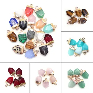 Pendente Ciondolo a Scudo Sfaccettato in Pietra Naturale Con Anello in Rame Galvanico per Accessori Creazione Gioielli Collana DIY