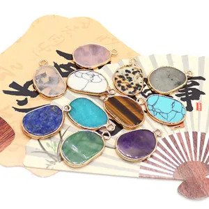 Pendentif ovale en pierre naturelle forme de cajou charmes plaque or accessoires DIY chic