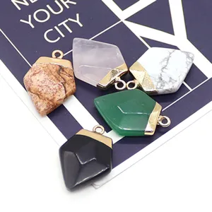 Natural stone pentagon faceted pendant DIY necklace jewelry accessories multi color options.