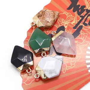 Natural stone pentagon crystal pendant faceted gemstone DIY necklace jewelry making accessories