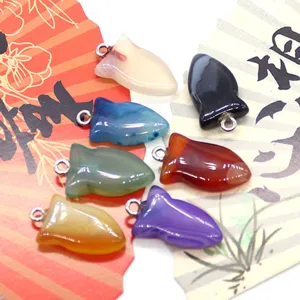 Natural stone fish pendant colorful striped agate DIY necklace jewelry accessories main image