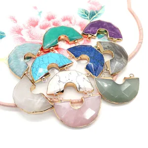 Natürlicher Stein Halbkreis Anhänger DIY Schmuck Zubehör vergoldete Halbmond Charms