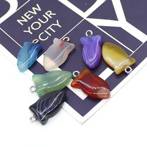 Natural stone fish pendant striped agate DIY necklace jewelry accessories charm wholesale